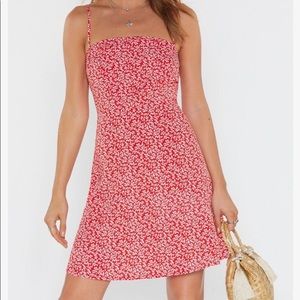 NASTY GAL Red Floral Square Neck Mini Dress